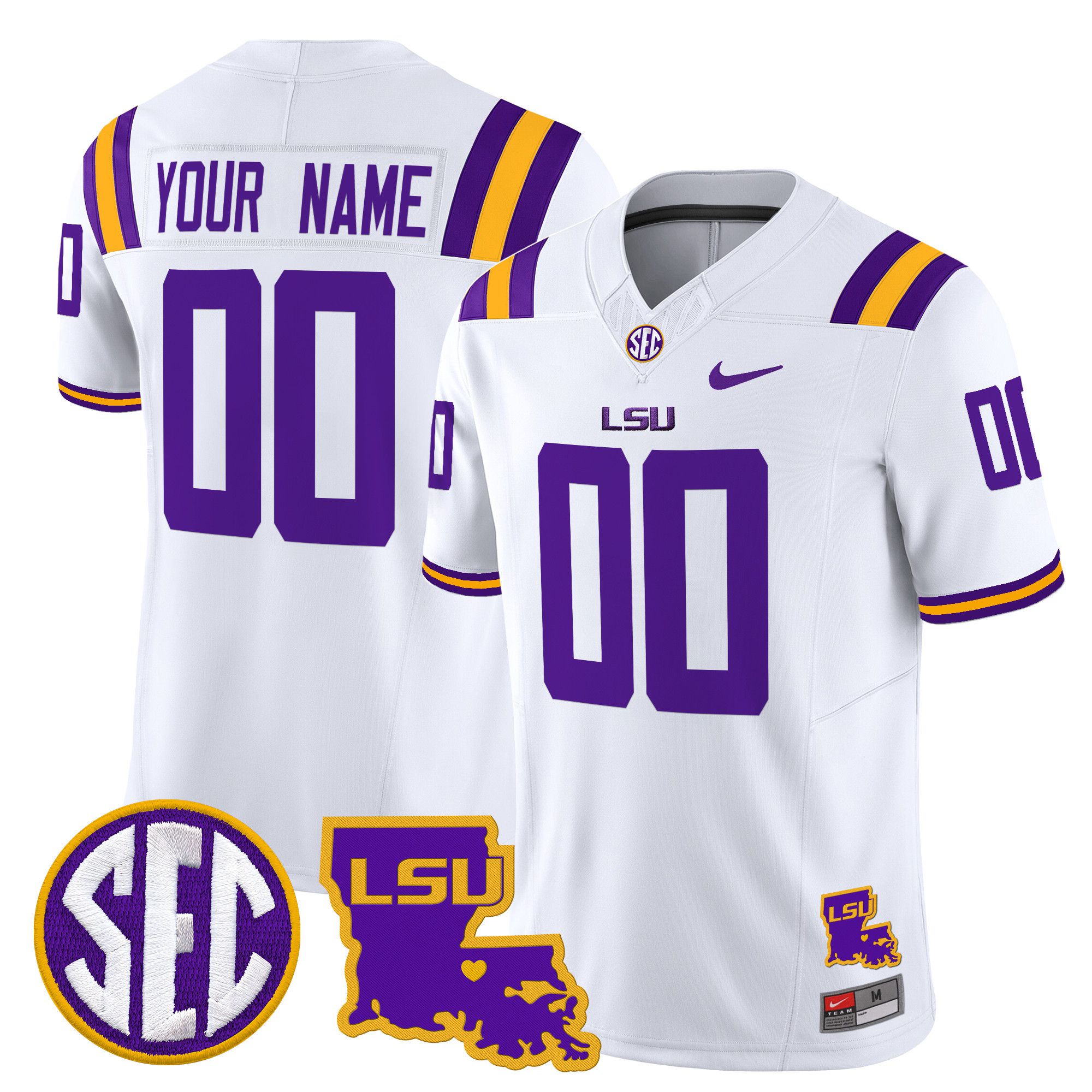 Custom Youth LSU Tigers White 2024 Nike Louisiana Patch Vapor Limited  NCAA Jersey